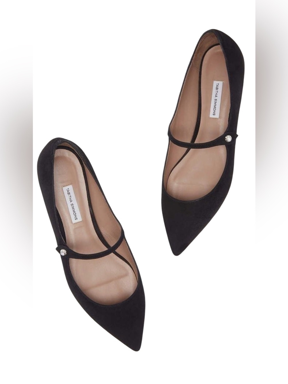Tabitha Simmons Black Suede Pointed Mary Jane Flats Hermione Kid 39 Women’s